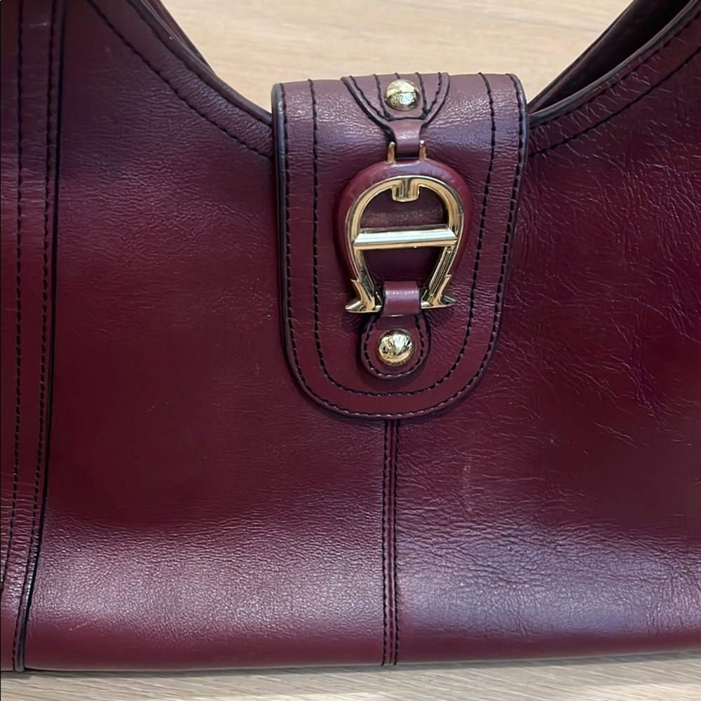 Etienne Aigner Burgundy Leather Shoulder Bag with Gold Hardware - Picture 3 of 16